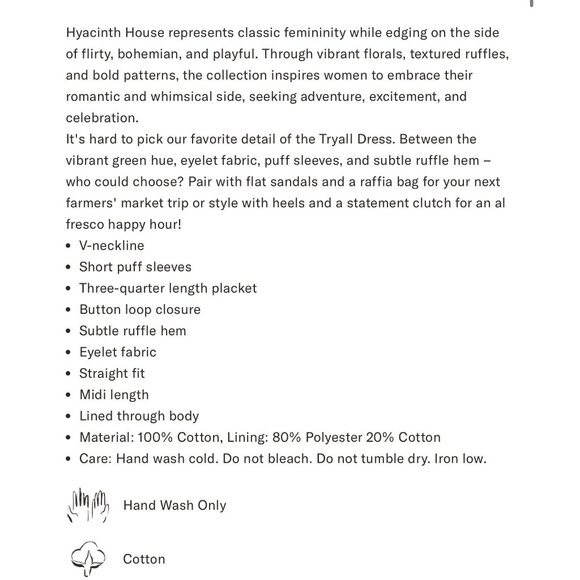 Hyacinth House Green Eyelet Midi Tryall Dress Women’s Size S - Picture 3 of 11